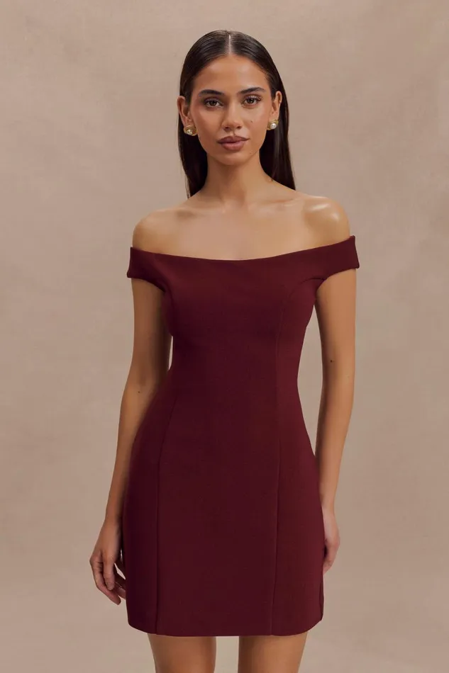 Women Meshki Dresses Cassidy Crepe Off Shoulder Mini Dress 8211 Merlot