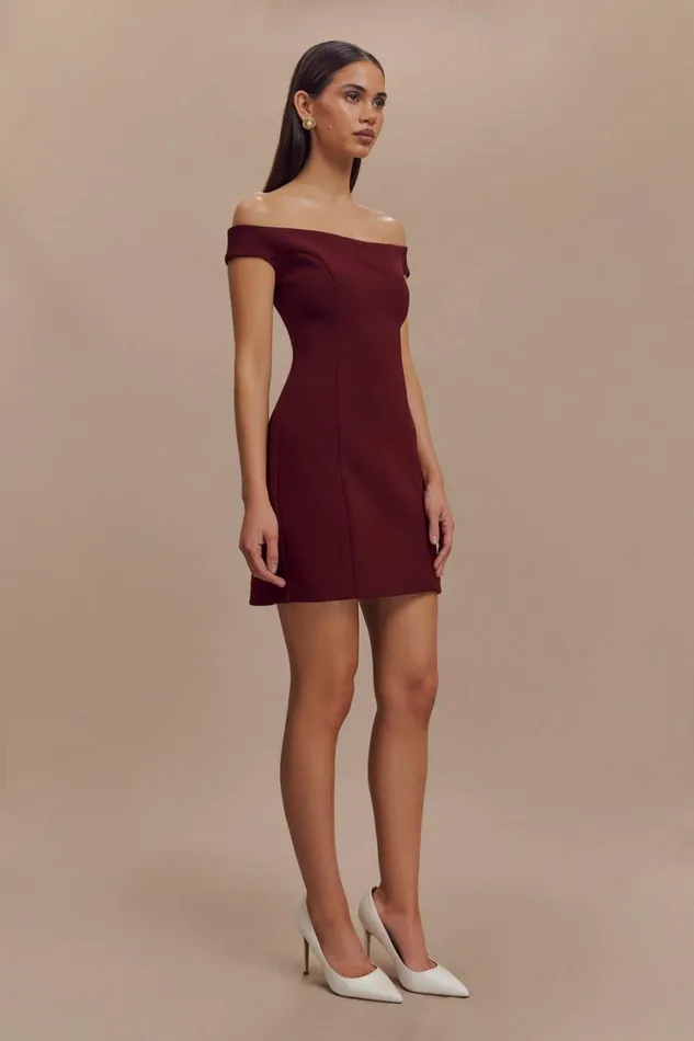 Women Meshki Dresses Cassidy Crepe Off Shoulder Mini Dress 8211 Merlot