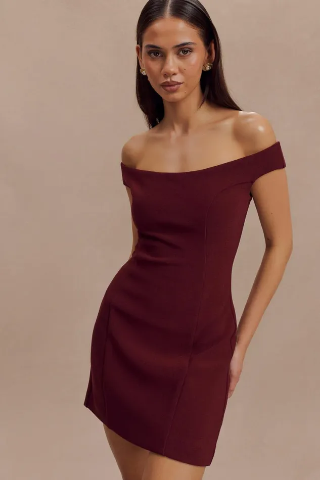 Women Meshki Dresses Cassidy Crepe Off Shoulder Mini Dress 8211 Merlot