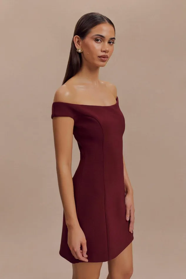 Women Meshki Dresses Cassidy Crepe Off Shoulder Mini Dress 8211 Merlot
