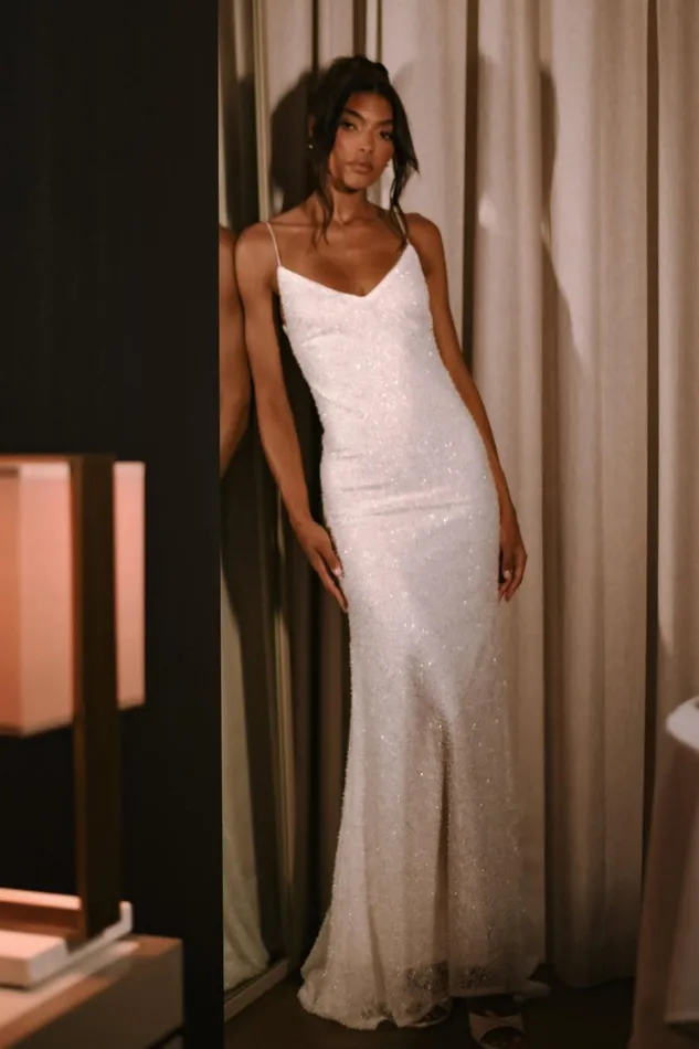 Women Meshki Dresses Catalina Pearl Beaded Wedding Gown 8211 White
