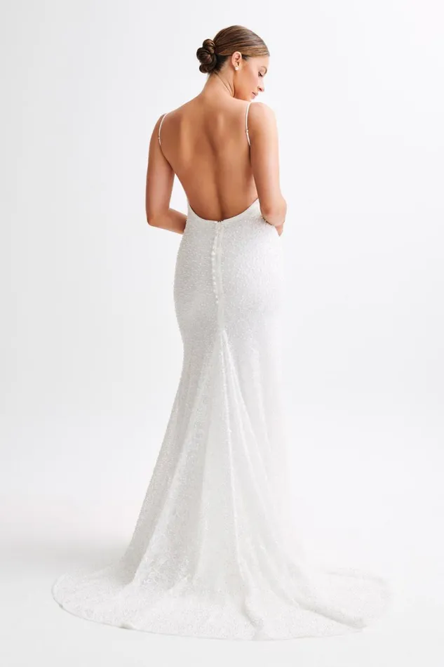 Women Meshki Dresses Catalina Pearl Beaded Wedding Gown 8211 White