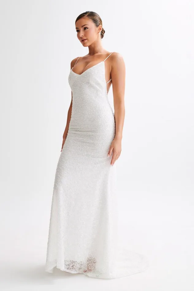 Women Meshki Dresses Catalina Pearl Beaded Wedding Gown 8211 White