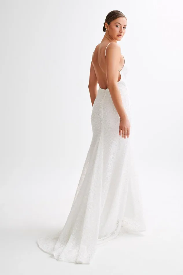 Women Meshki Dresses Catalina Pearl Beaded Wedding Gown 8211 White