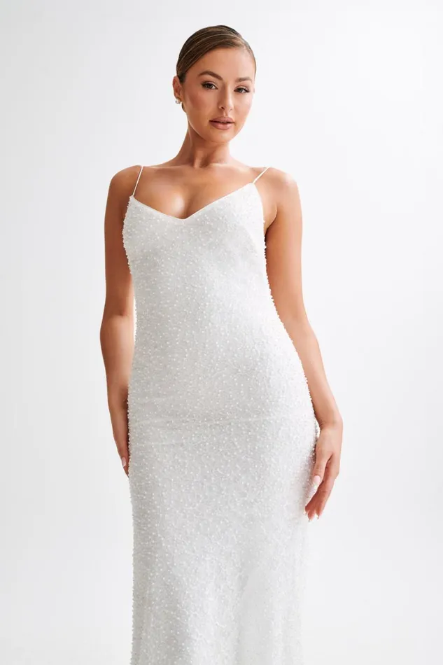 Women Meshki Dresses Catalina Pearl Beaded Wedding Gown 8211 White