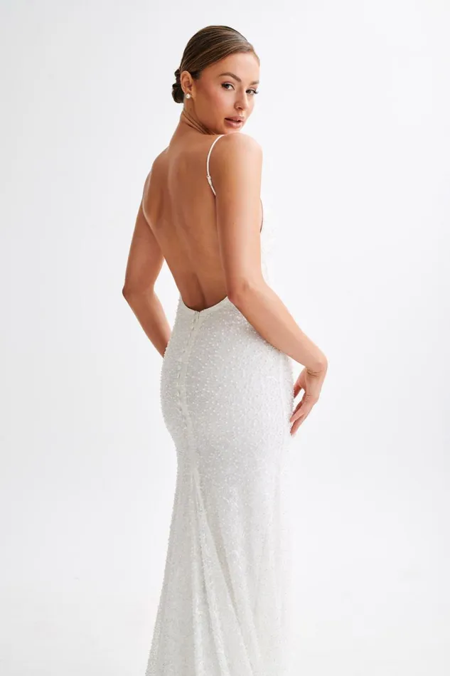 Women Meshki Dresses Catalina Pearl Beaded Wedding Gown 8211 White