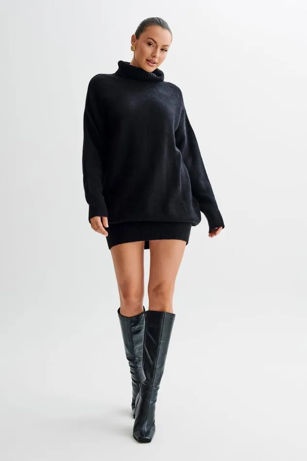 Women Meshki Dresses Celeste Long Sleeve Knit Mini Dress 8211 Black