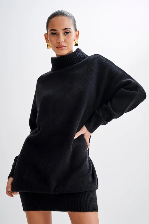 Women Meshki Dresses Celeste Long Sleeve Knit Mini Dress 8211 Black