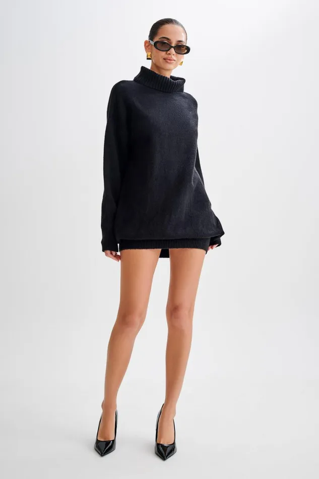 Women Meshki Dresses Celeste Long Sleeve Knit Mini Dress 8211 Black