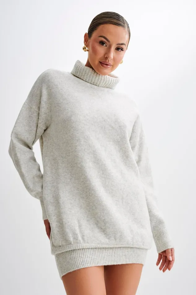 Women Meshki Dresses Celeste Long Sleeve Knit Mini Dress 8211 Grey Marle