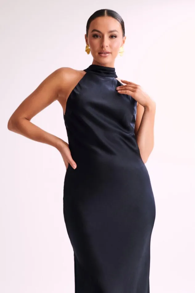 Women Meshki Dresses Claire Satin Drape Back Maxi Dress With Split 8211 Black Women Meshki Dresses Claire Satin Drape Back Maxi Dress With Split 8211 Black