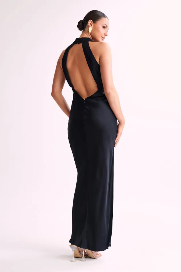 Women Meshki Dresses Claire Satin Drape Back Maxi Dress With Split 8211 Black Women Meshki Dresses Claire Satin Drape Back Maxi Dress With Split 8211 Black