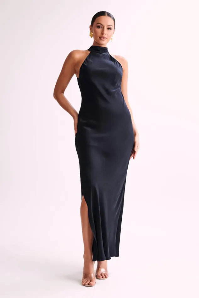 Women Meshki Dresses Claire Satin Drape Back Maxi Dress With Split 8211 Black Women Meshki Dresses Claire Satin Drape Back Maxi Dress With Split 8211 Black