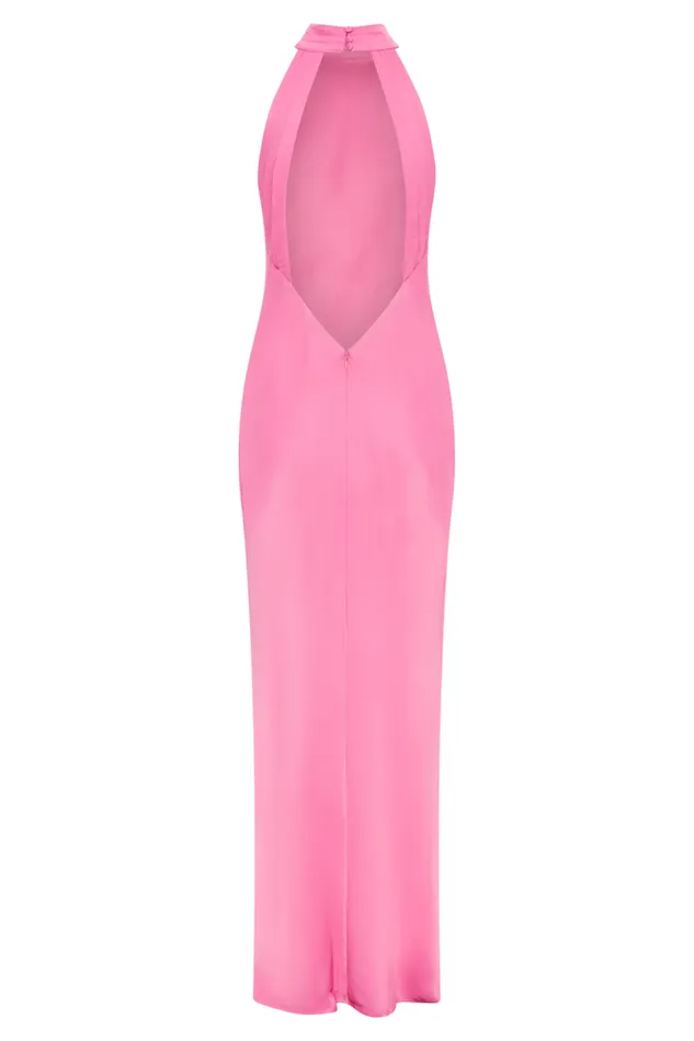 Women Meshki Dresses Claire Satin Drape Back Maxi Dress With Split 8211 Pink