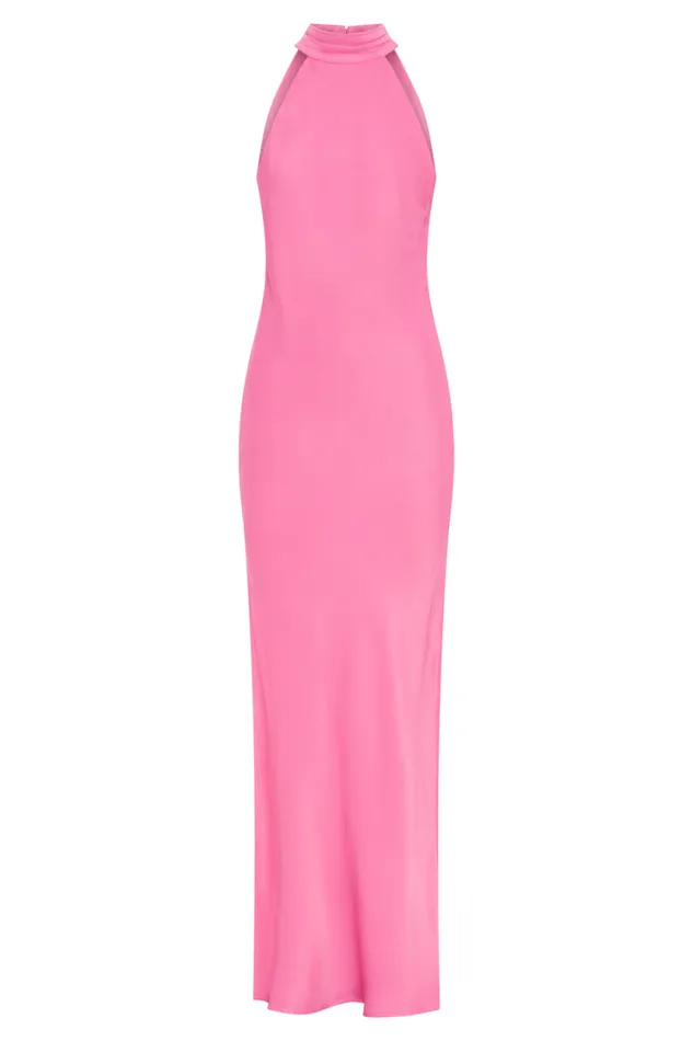 Women Meshki Dresses Claire Satin Drape Back Maxi Dress With Split 8211 Pink
