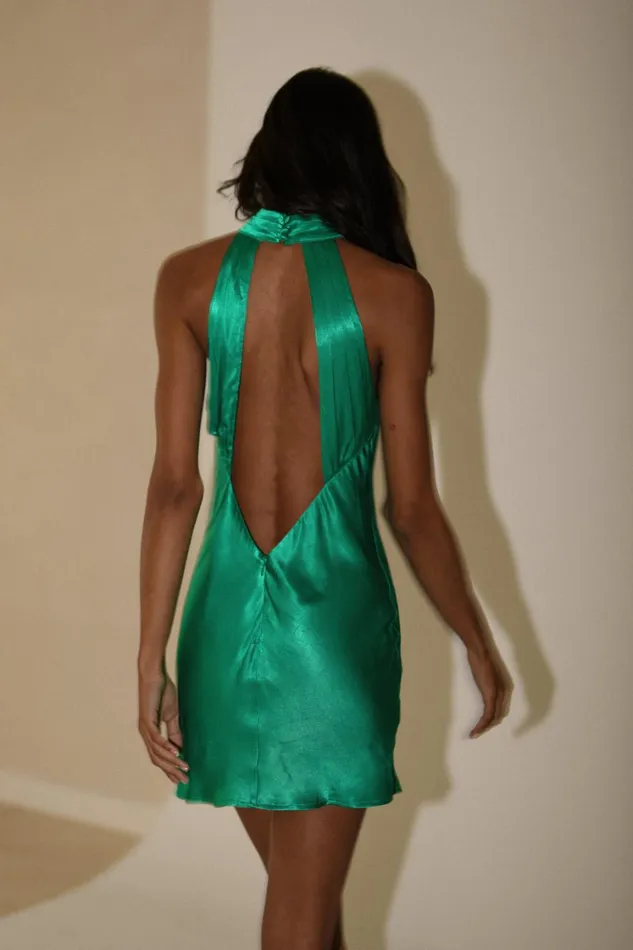 Women Meshki Dresses Claire Shiny A Line Mini Dress 8211 Green