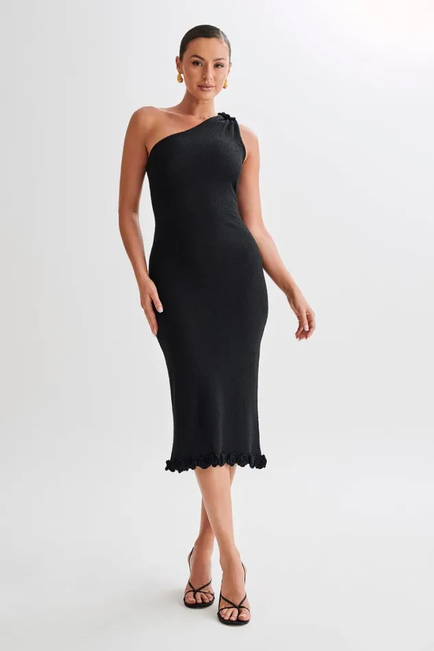 Women Meshki Dresses Clementine One Shoulder Knit Midi Dress 8211 Black