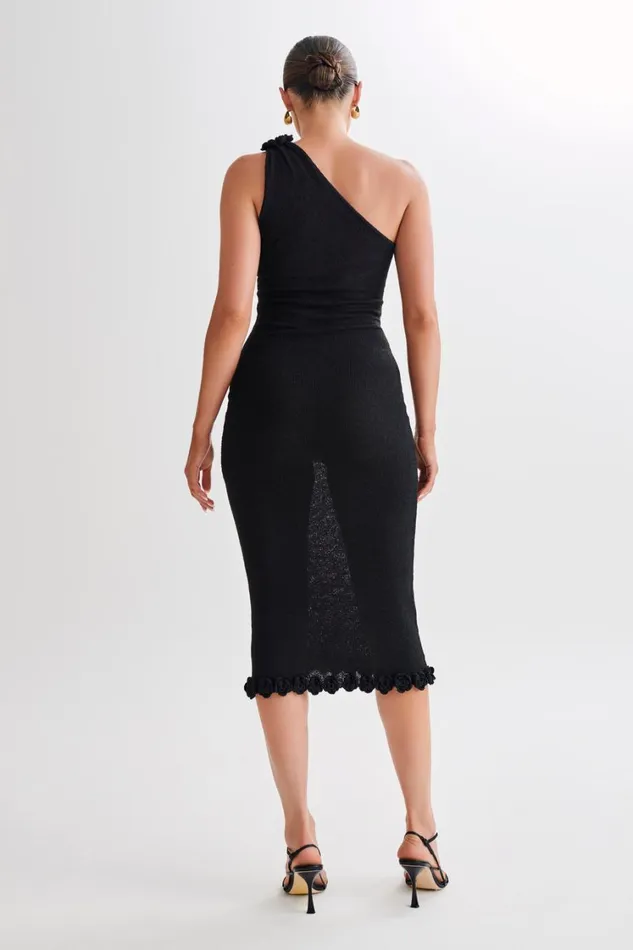 Women Meshki Dresses Clementine One Shoulder Knit Midi Dress 8211 Black
