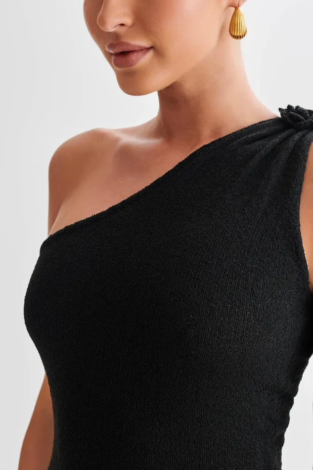 Women Meshki Dresses Clementine One Shoulder Knit Midi Dress 8211 Black