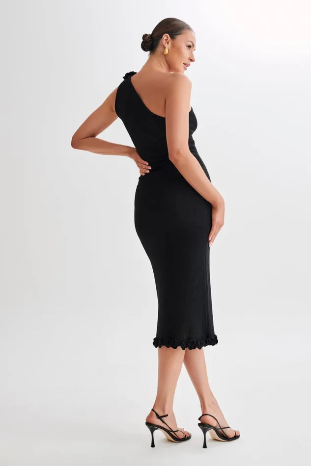 Women Meshki Dresses Clementine One Shoulder Knit Midi Dress 8211 Black
