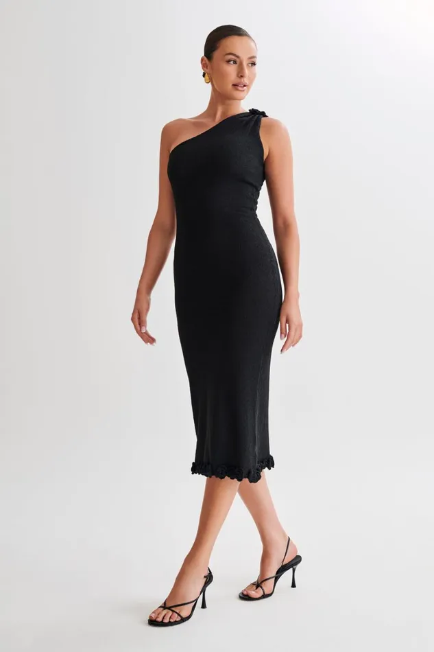 Women Meshki Dresses Clementine One Shoulder Knit Midi Dress 8211 Black
