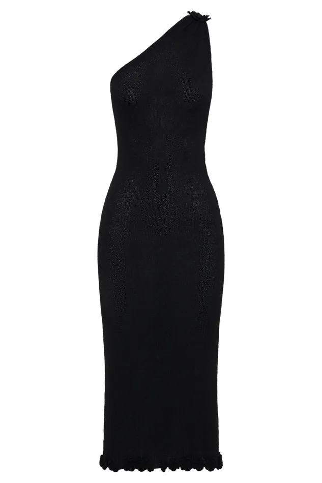 Women Meshki Dresses Clementine One Shoulder Knit Midi Dress 8211 Black