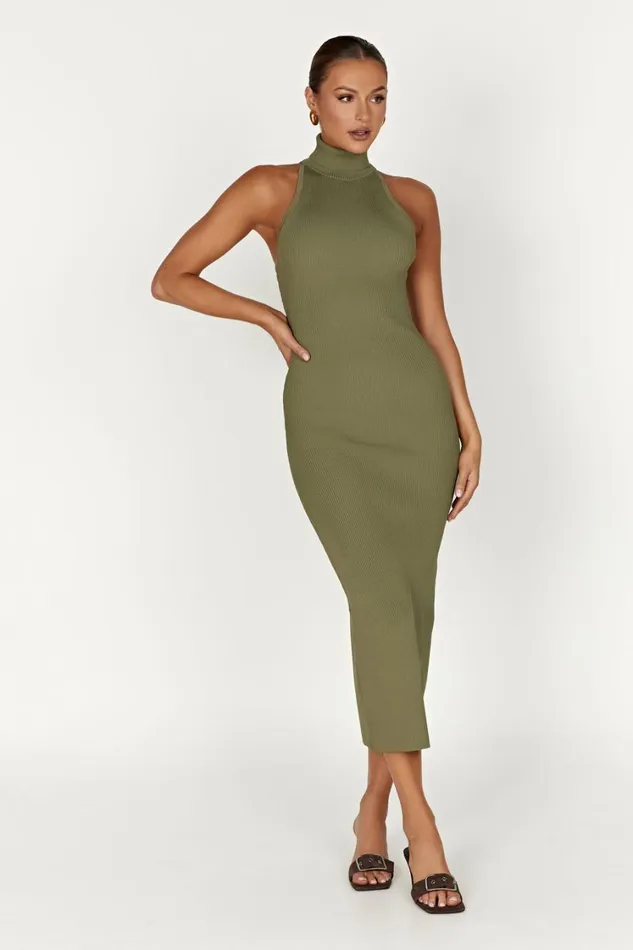 Women Meshki Dresses Connie Turtleneck Knit Midi Dress 8211 Olive