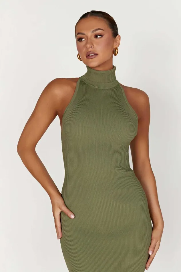 Women Meshki Dresses Connie Turtleneck Knit Midi Dress 8211 Olive