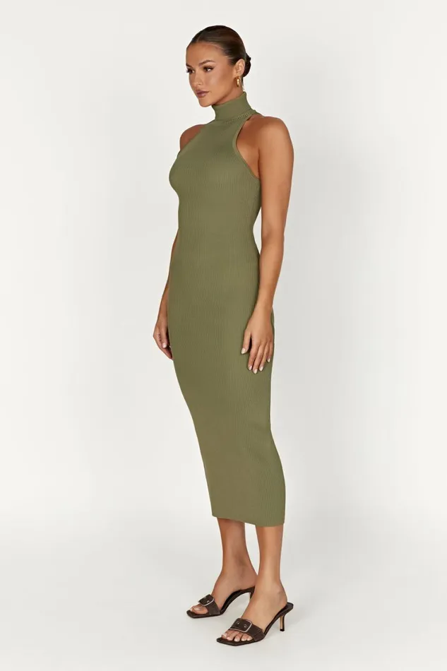 Women Meshki Dresses Connie Turtleneck Knit Midi Dress 8211 Olive