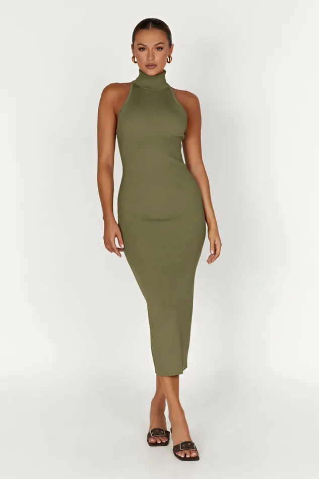 Women Meshki Dresses Connie Turtleneck Knit Midi Dress 8211 Olive