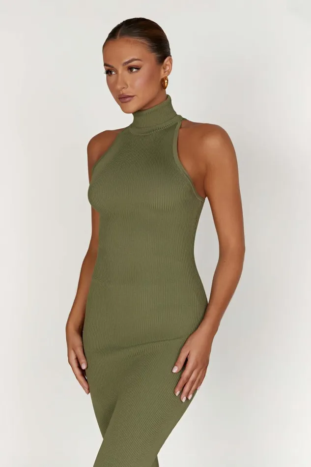 Women Meshki Dresses Connie Turtleneck Knit Midi Dress 8211 Olive