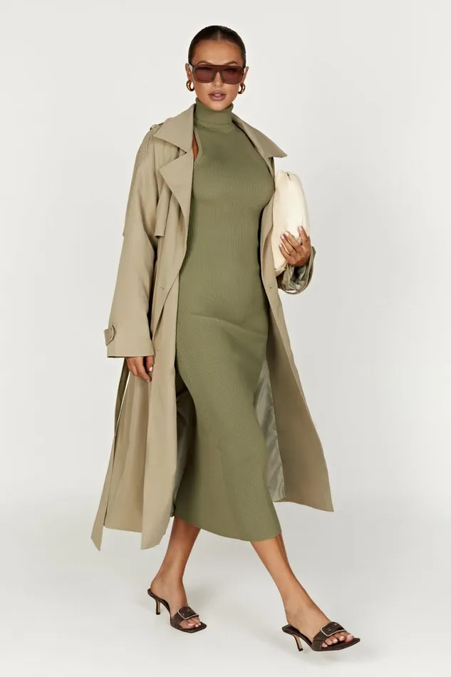 Women Meshki Dresses Connie Turtleneck Knit Midi Dress 8211 Olive