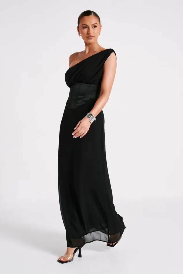 Women Meshki Dresses Courtney Chiffon Maxi Dress 8211 Black