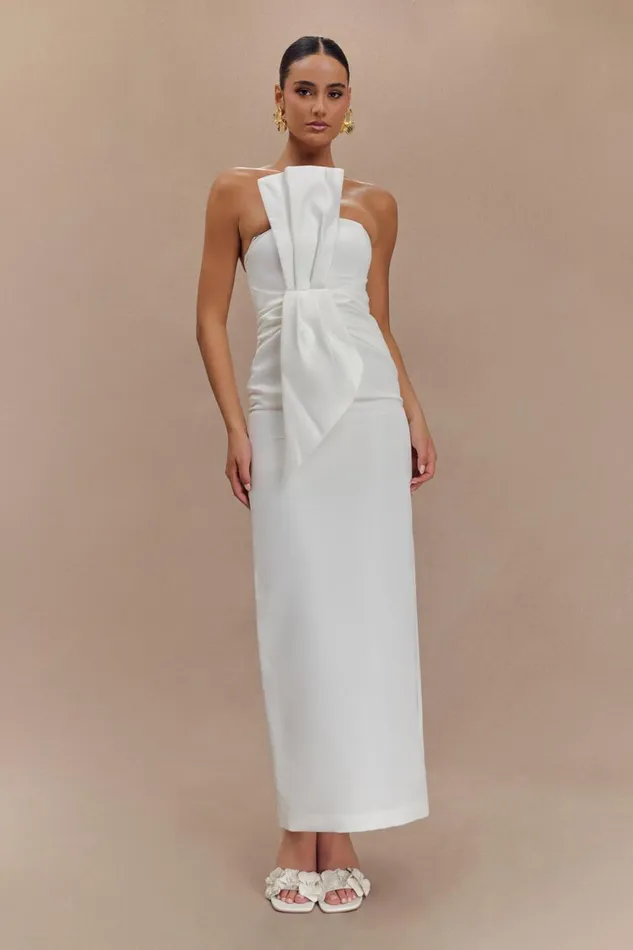 Women Meshki Dresses Cyrill Strapless Satin Structured Maxi Dress 8211 White
