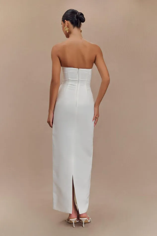 Women Meshki Dresses Cyrill Strapless Satin Structured Maxi Dress 8211 White