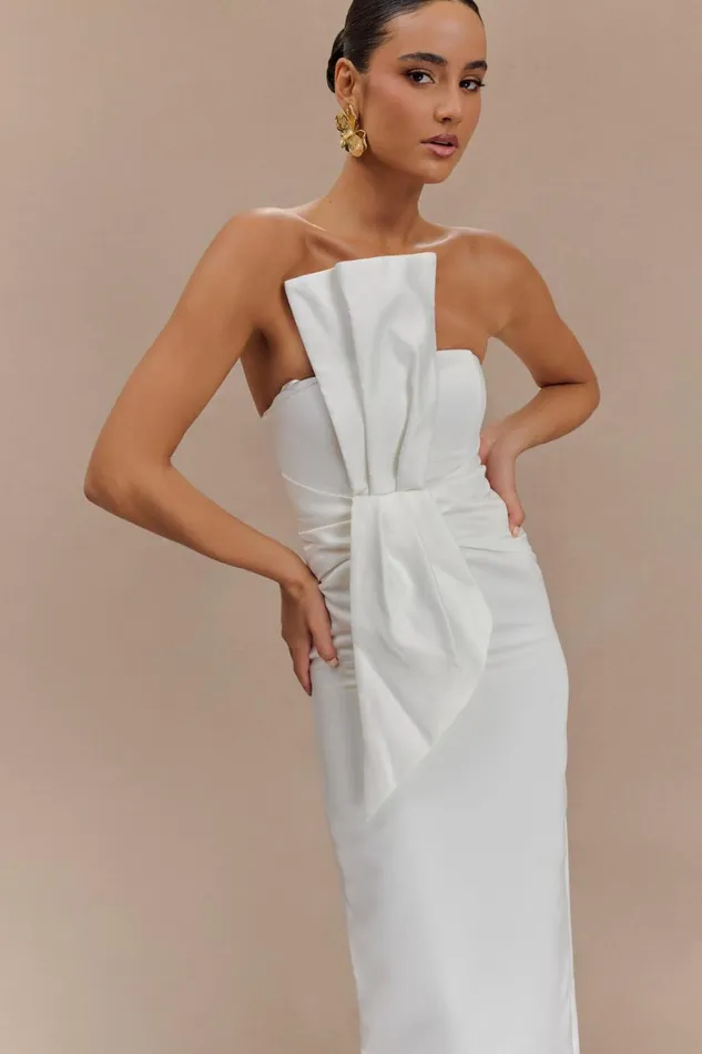 Women Meshki Dresses Cyrill Strapless Satin Structured Maxi Dress 8211 White