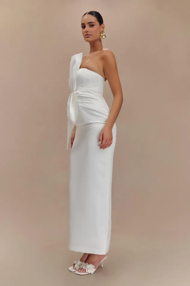 Women Meshki Dresses Cyrill Strapless Satin Structured Maxi Dress 8211 White