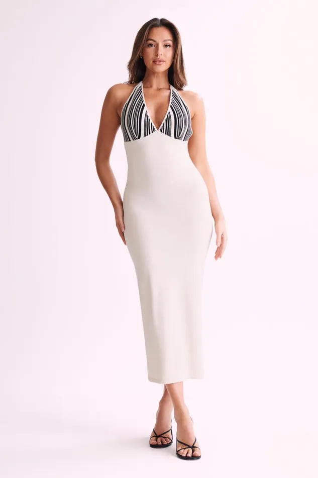 Women Meshki Dresses Dana Stripe Knit Halter Midi Dress 8211 Ivory