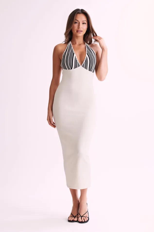 Women Meshki Dresses Dana Stripe Knit Halter Midi Dress 8211 Ivory
