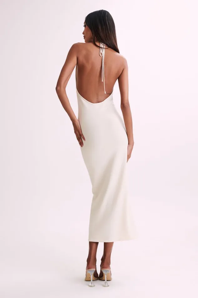 Women Meshki Dresses Dana Stripe Knit Halter Midi Dress 8211 Ivory