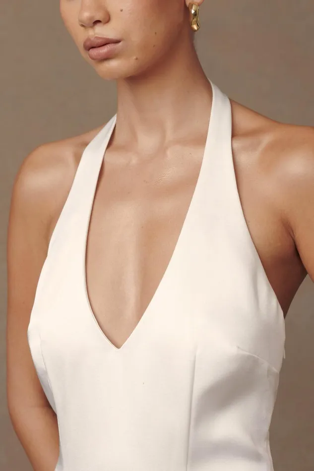 Women Meshki Dresses Danica Satin Halter Wedding Gown 8211 White
