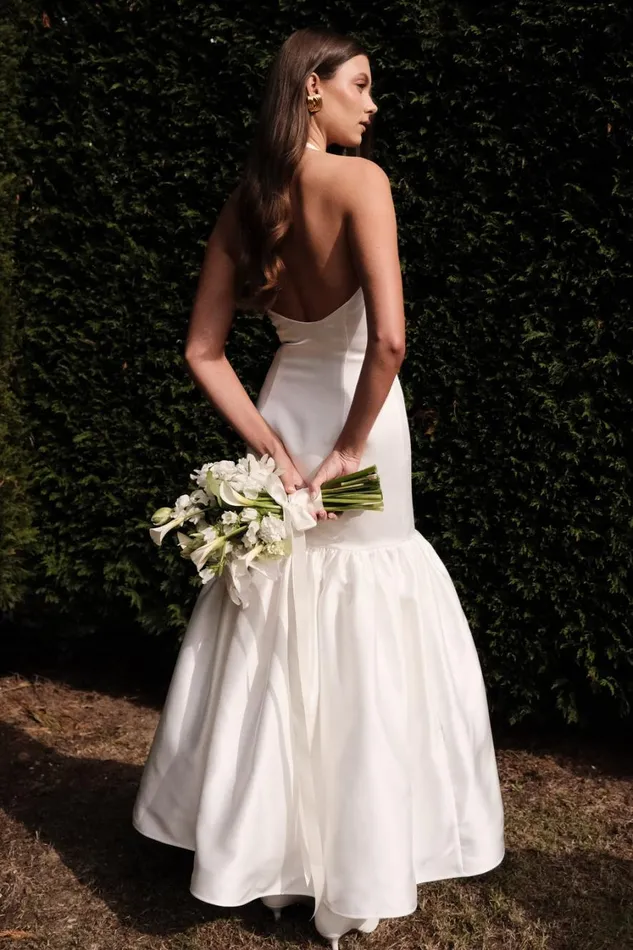 Women Meshki Dresses Danica Satin Halter Wedding Gown 8211 White