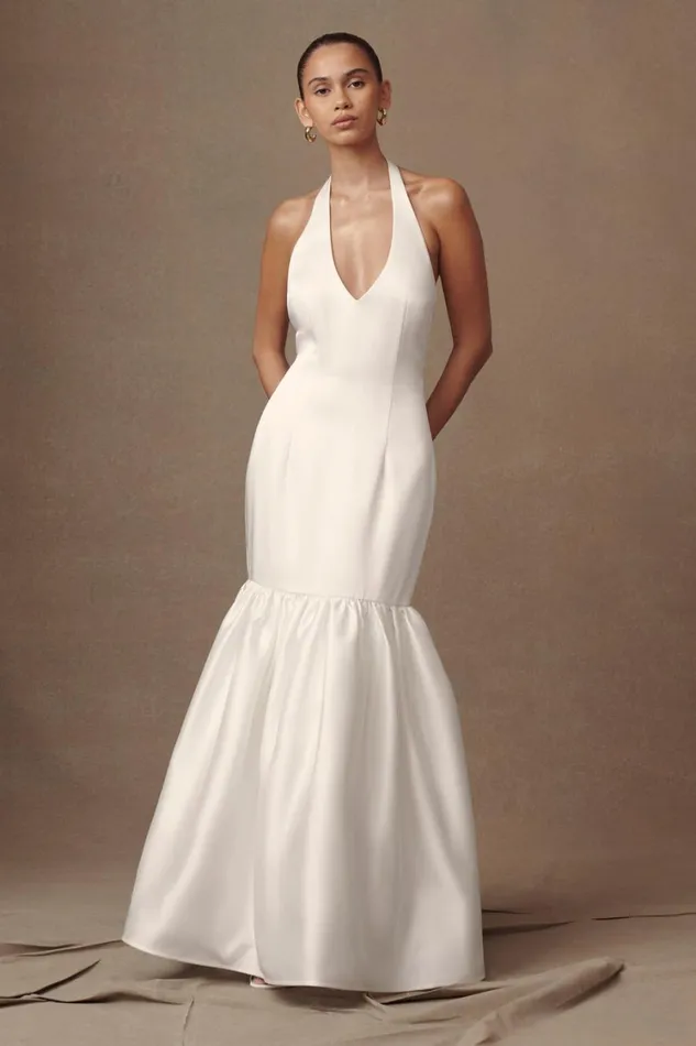 Women Meshki Dresses Danica Satin Halter Wedding Gown 8211 White