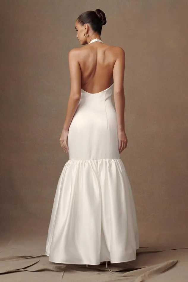 Women Meshki Dresses Danica Satin Halter Wedding Gown 8211 White
