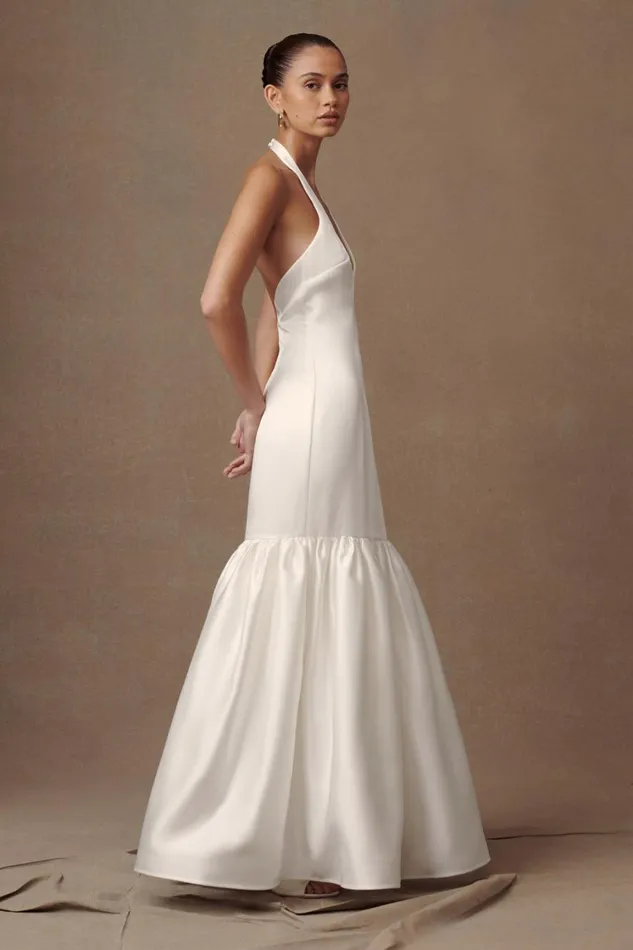 Women Meshki Dresses Danica Satin Halter Wedding Gown 8211 White