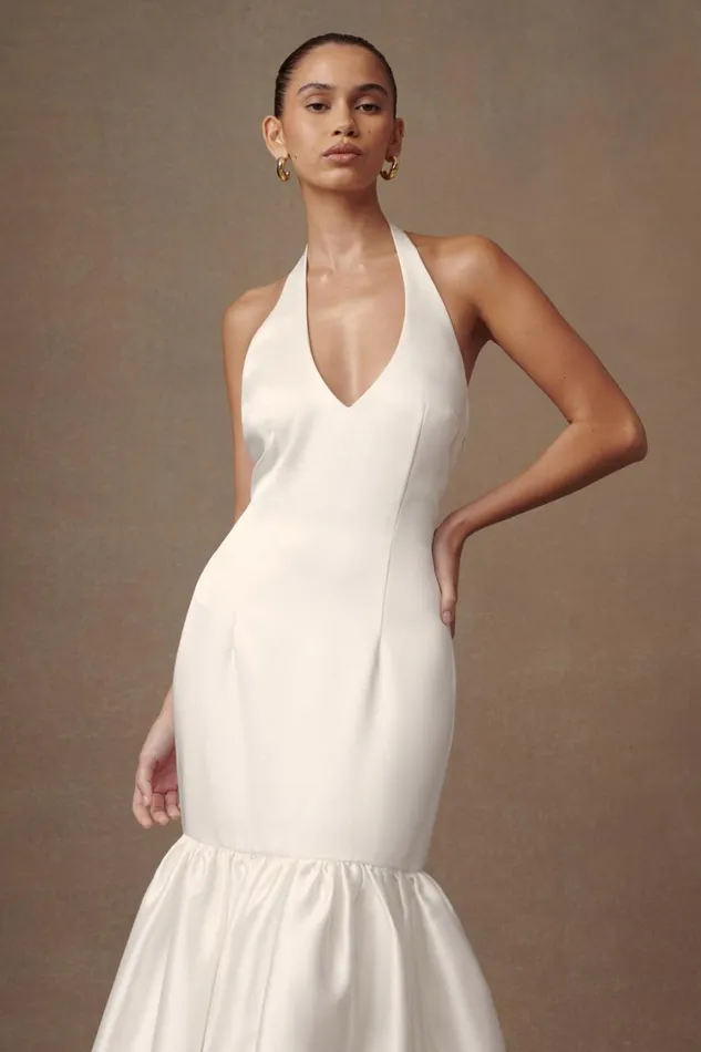 Women Meshki Dresses Danica Satin Halter Wedding Gown 8211 White