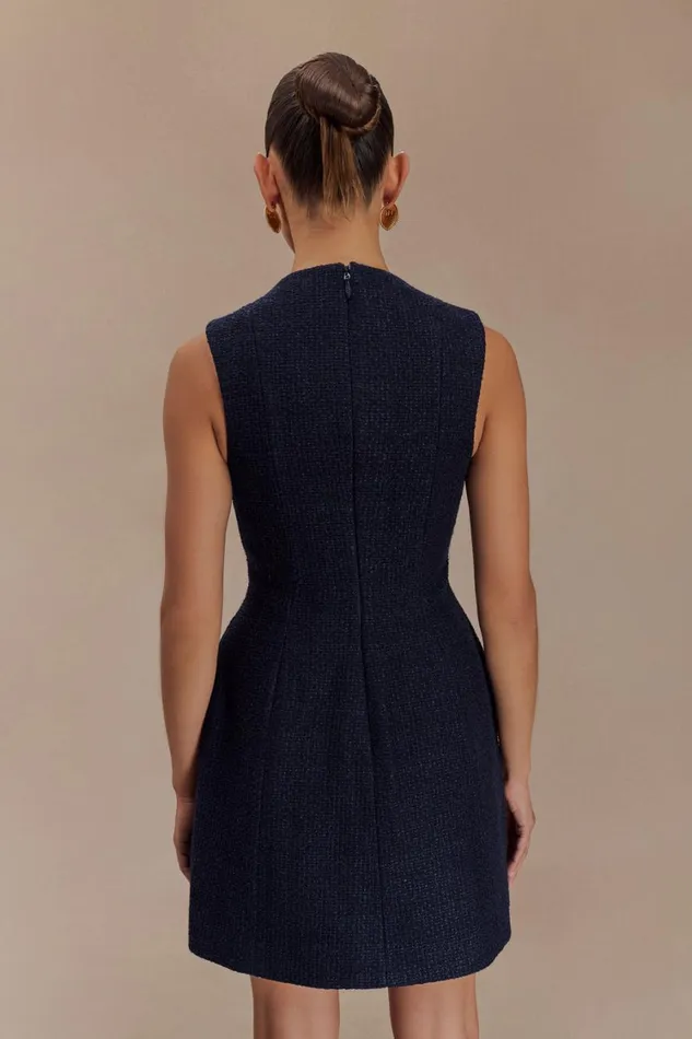 Women Meshki Dresses Danna Boucle Mini Dress With Pleats 8211 Midnight Blue