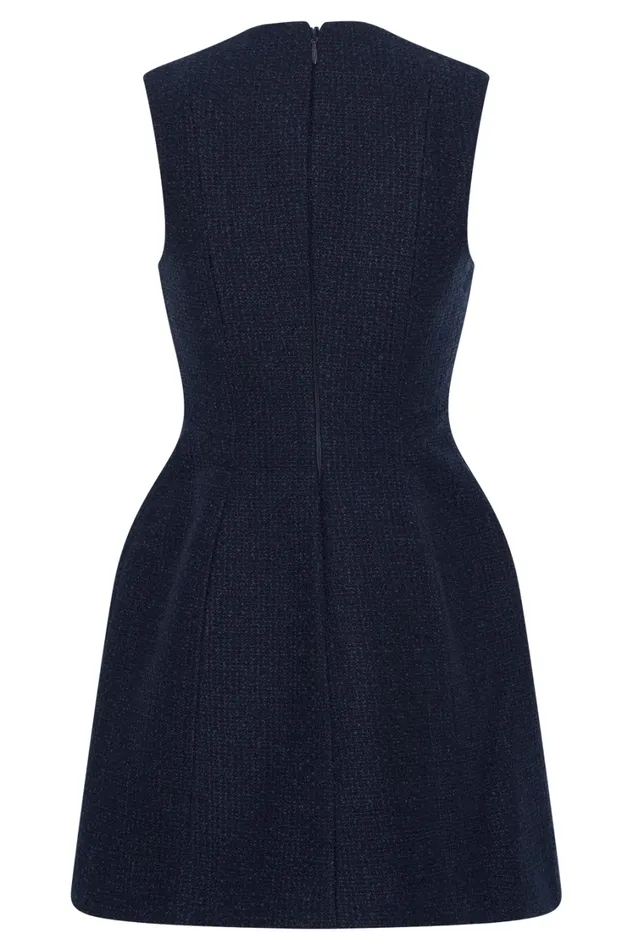Women Meshki Dresses Danna Boucle Mini Dress With Pleats 8211 Midnight Blue