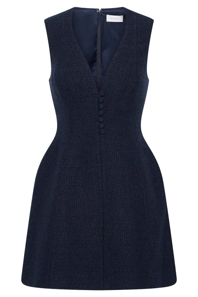 Women Meshki Dresses Danna Boucle Mini Dress With Pleats 8211 Midnight Blue
