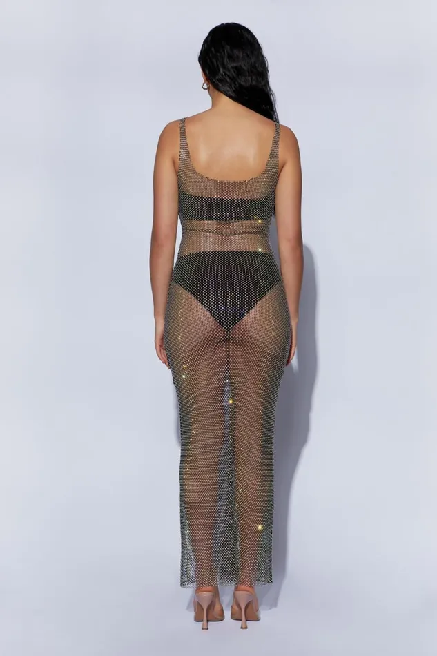 Women Meshki Dresses Delara Diamante Mesh Maxi Dress 8211 Black Women Meshki Dresses Delara Diamante Mesh Maxi Dress 8211 Black